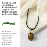 Colier cu pandantiv oval din Ochi de Tigru Natural - Protectie si Curaj