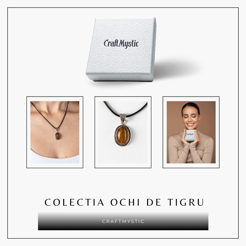 Colier cu pandantiv oval din Ochi de Tigru Natural - Protectie si Curaj