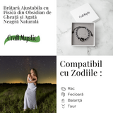 Bratara Ajustabila cu Pisica din Obsidian de Gheata si Agata Neagra Naturala - Talisman al Protectiei si Claritatii