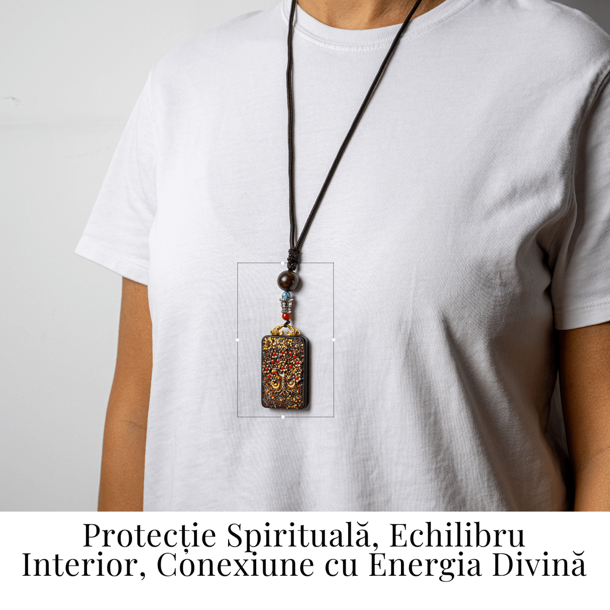 Colier Thangka Nepalez din Lemn de Abanos cu Arborele Vietii - Protectie, Armonie si Renastere Spirituala