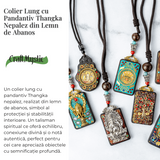 Colier Thangka Nepalez din Lemn cu Leul de Zapada - Curaj, Protectie si Echilibru Divin