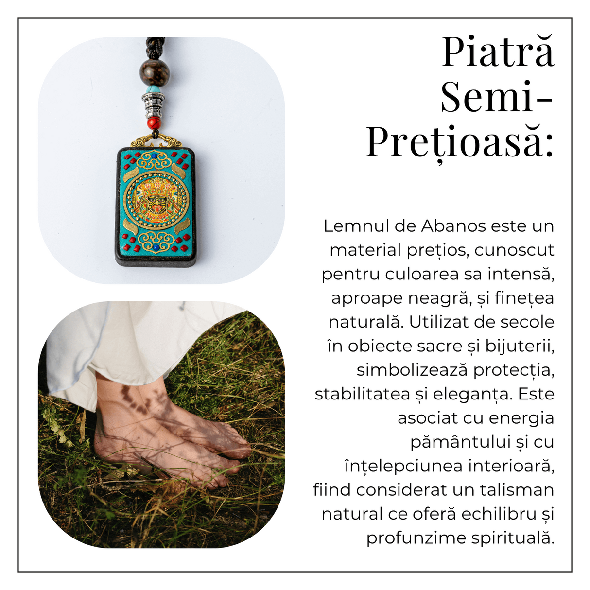 Colier Thangka Nepalez din Lemn cu Leul de Zapada - Curaj, Protectie si Echilibru Divin