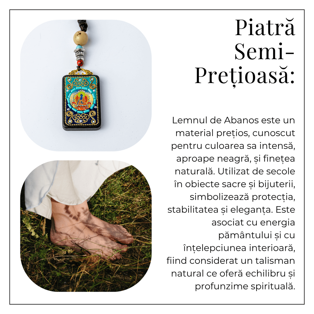 Colier Thangka Nepalez din Lemn de Abanos cu Buddha Shakyamuni - Protectie Spirituala si Claritate Interioara