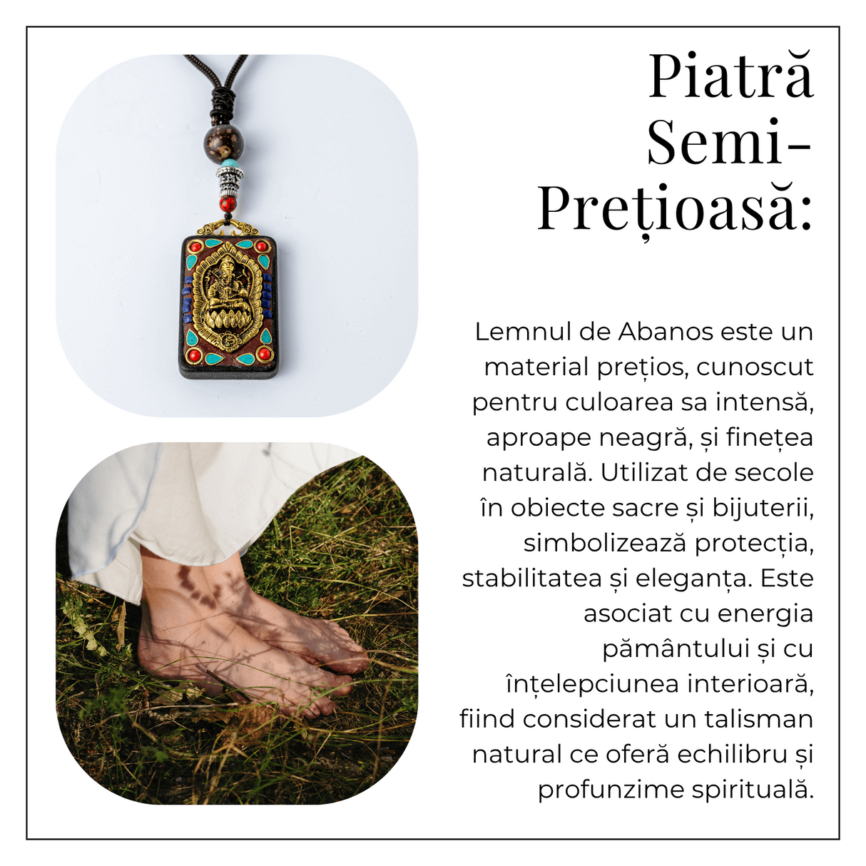 Colier Thangka Nepalez din Lemn de Abanos cu Simbol Ganesha - Protectie Spirituala si Abundenta Interioara