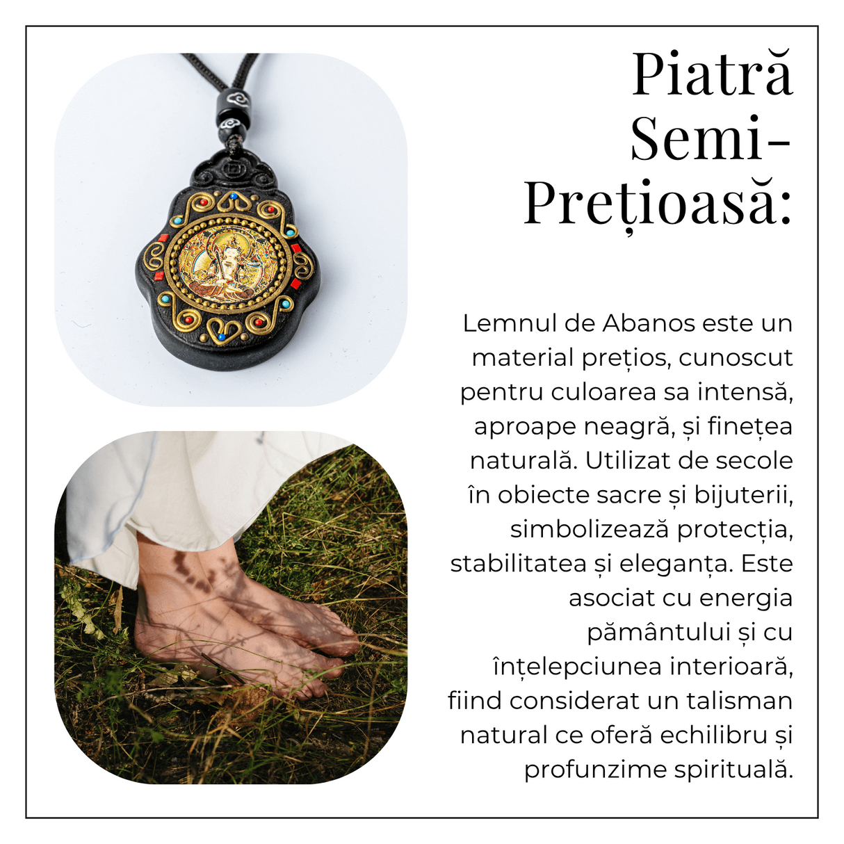 Colier Thangka Nepalez din Lemn de Abanos cu Zeita Saraswati - Claritate Spirituala si Inspiratie Divina