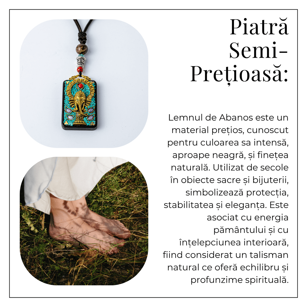 Colier Thangka Nepalez din Lemn de Abanos cu Simbol Ganesha - Protectie Spirituala si Abundenta