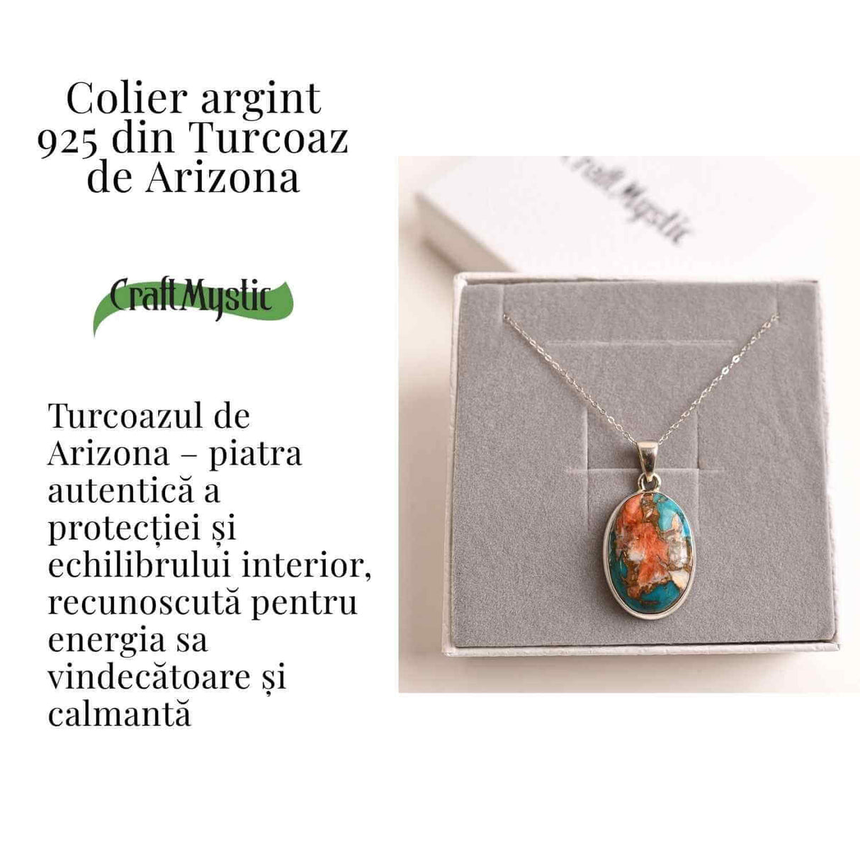 Colier Turcoaz Arizona si Argint 925, 7.77 gr - Protejeaza si Echilibreaza