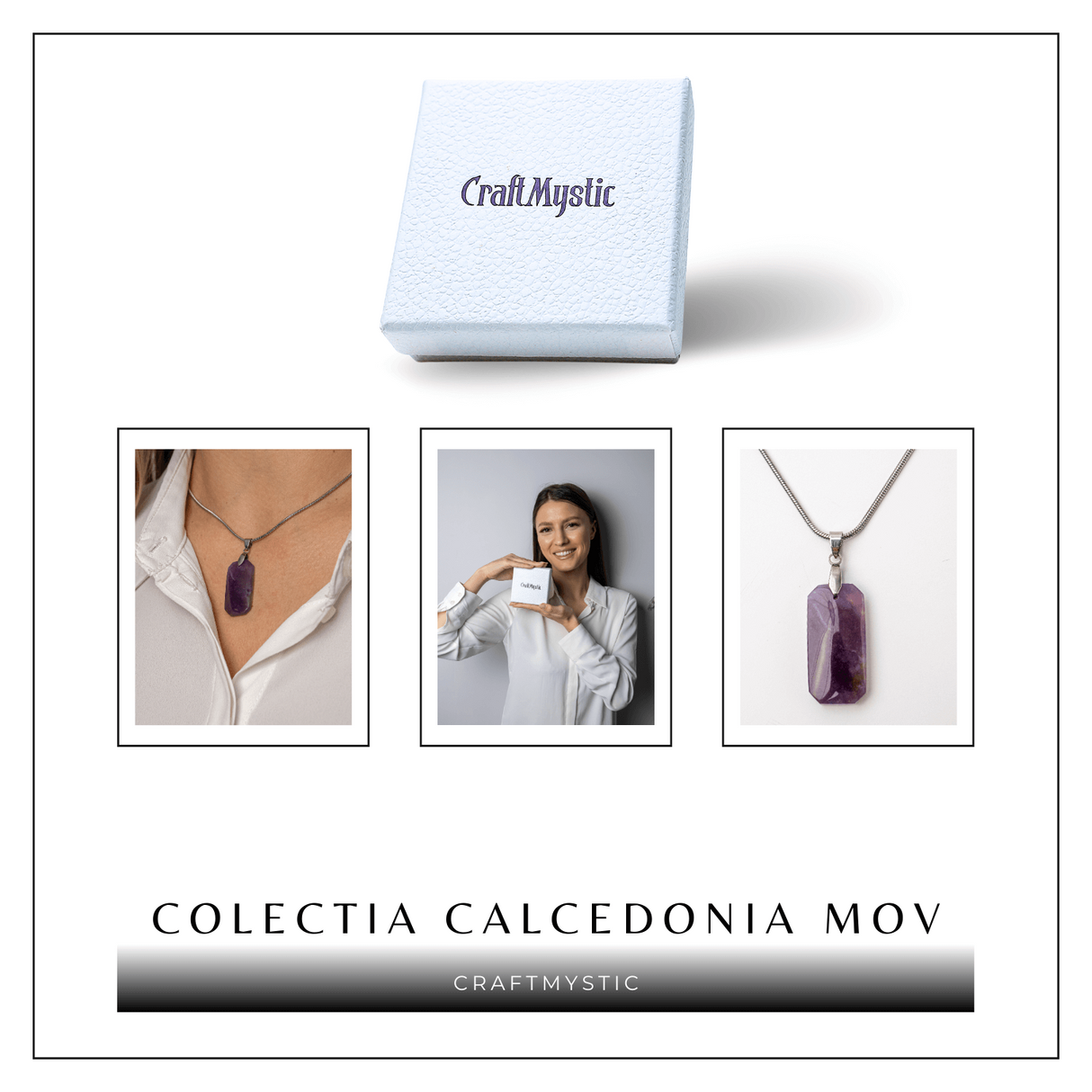 Colier Titanium cu Calcedonie Mov Dreptunghiulara - Armonie, Liniste si Eleganta Subtila