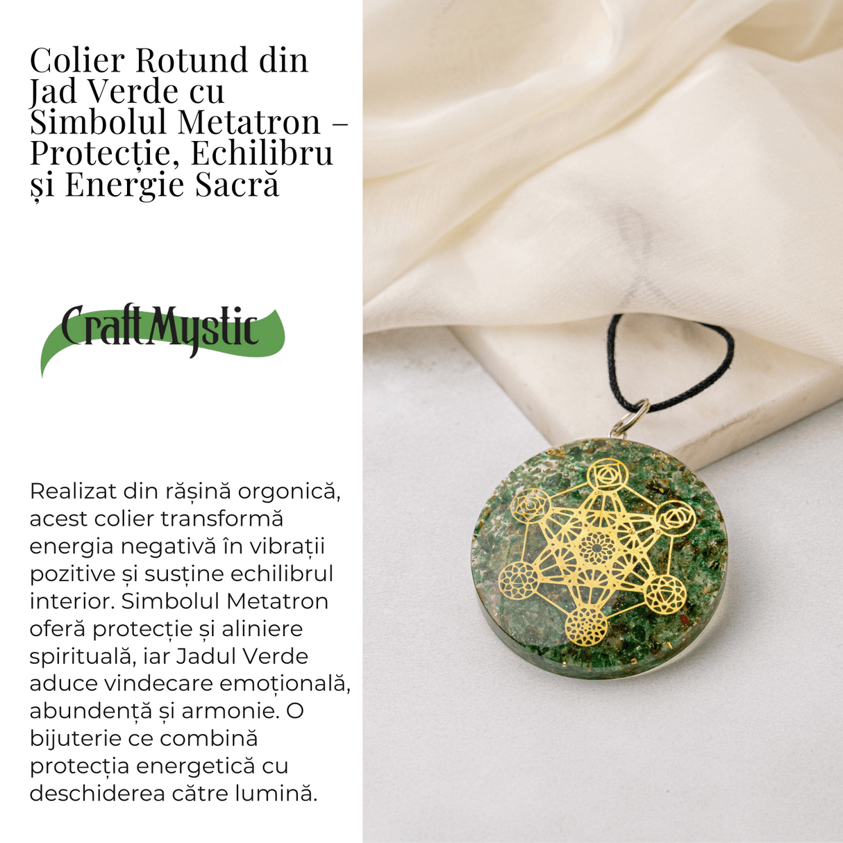 Pandantiv Orgon Verde cu Simbol Metatron - Protectie Energetica, Echilibru si Conexiune Sacra