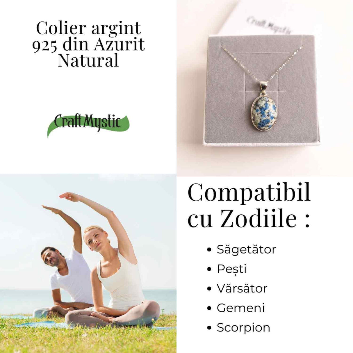 Colier cu piatra de Azurit si Argint 925, 8.76 gr - Claritate Mentala si Intuitie Amplificata