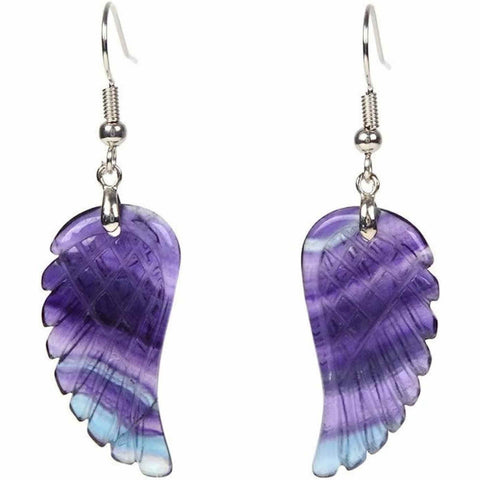 Angel wing earrings made of Fluorite semi-precious stone, 3 cm
