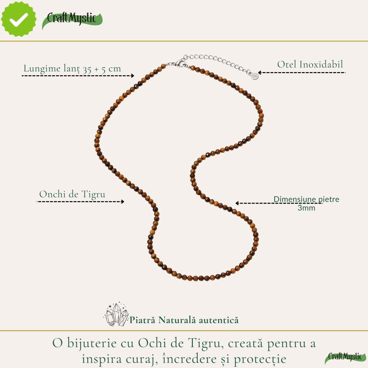 Colier fin la baza gatului tip Choker cu Ochi de Tigru Fatetat 3 mm – Curaj si Eleganta Naturala