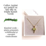 Echilibru si Vindecare Emotionala - Colier inox si pandantiv argint 925 placat cu aur de18k si Triplu Kyanit Verde