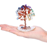 Mini Copacel pietre semipretioase 7 chakra pe felie de agat - decor cristal feng shui, accesorii pentru birou, cristale pentru meditatie