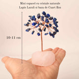 Copacel 10-11 cm din cristale naturale Lapis Lazuli cu baza de Cuart Roz cu 6 ramuri si 54 mini pietre semipretioase - Armonie si bunastare