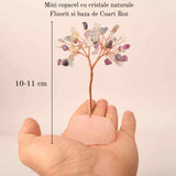 Copacel 10-11 cm din cristale naturale Fluorit cu baza de Cuart Roz cu 6 ramuri si 54 mini pietre semipretioase - Echilibru si armonie