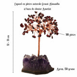Copacel 12-13 cm cu 108 pietre naturale semipretioase Granat Almandin pe baza de Ametist cluster - Sprijina echilibrul emotional, stimuleaza pasiunea si energizeaza viata ta
