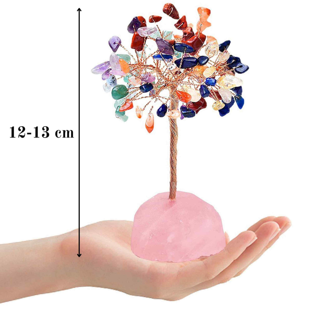 Copacel 12-13 cm din 7 pietre naturale Chakra si baza din cristal natural Cuart Roz pentru noroc si prosperitate