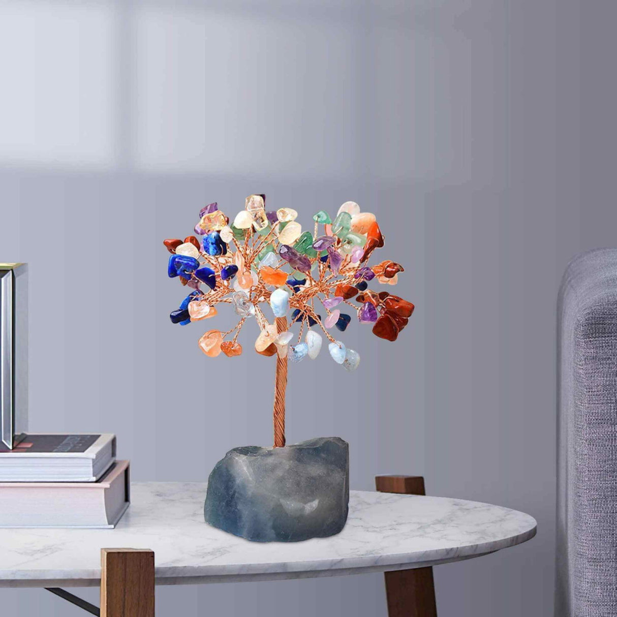 Copacel 12-13 cm din 7 pietre naturale Chakra si baza din cristal natural Flourit pentru noroc si prosperitate