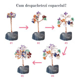Copacel 12-13 cm din 7 pietre naturale Chakra si baza din cristal natural Flourit pentru noroc si prosperitate