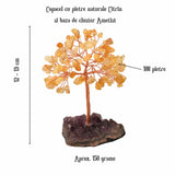 Copacel 12-13 cm cu 108 pietre naturale semipretioase Citrin pe baza de Ametist cluster - Arborele vietii pentru noroc, decor interior, exterior