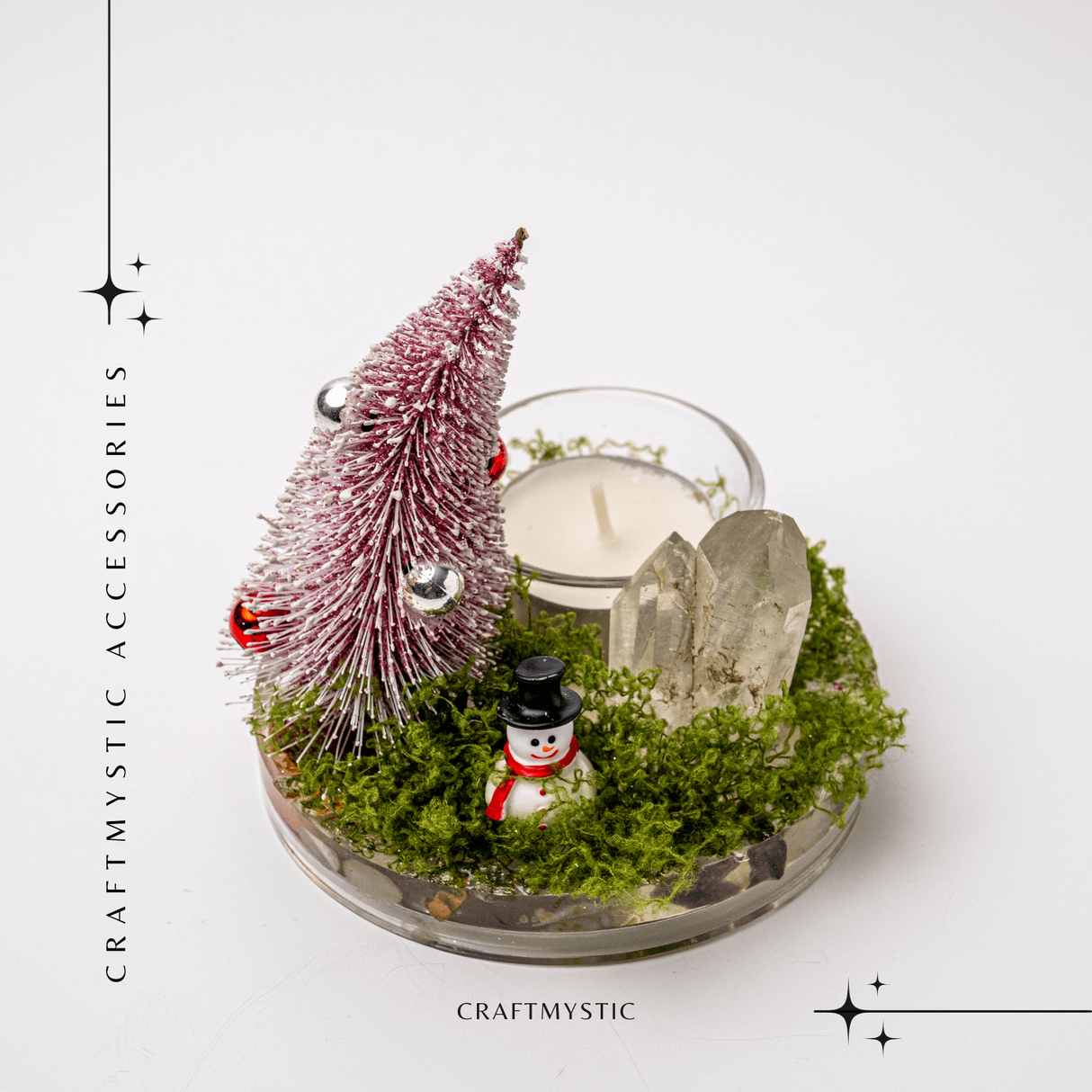 Suport Lumanare cu Cuart Transparent – Claritate, Lumina si Energie Festiva