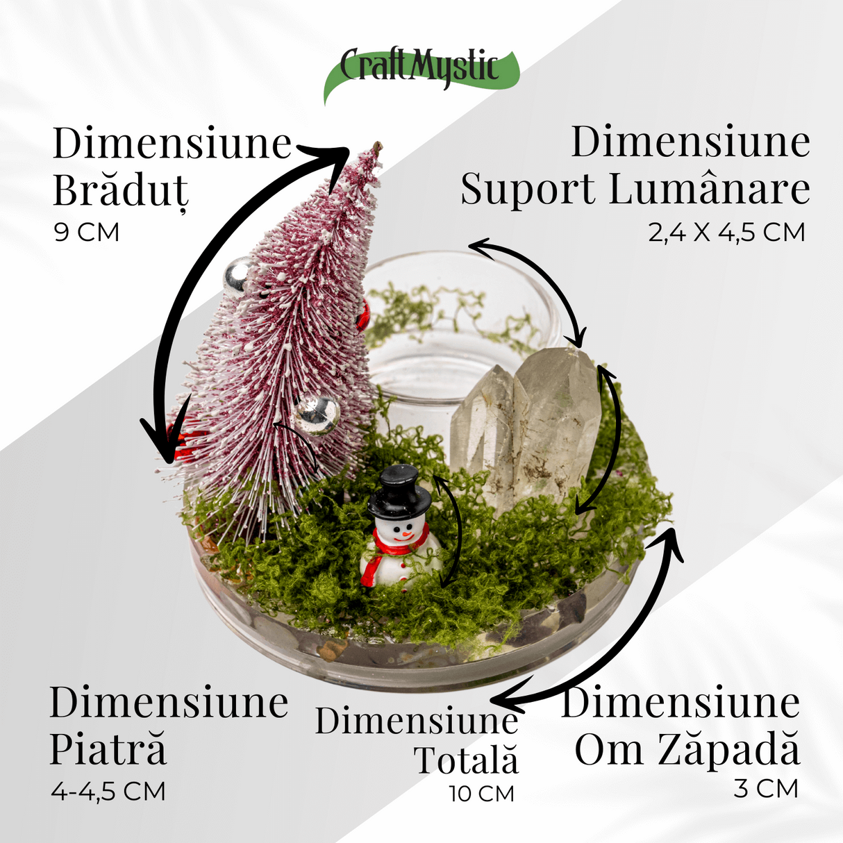 Suport Lumanare cu Cuart Transparent – Claritate, Lumina si Energie Festiva