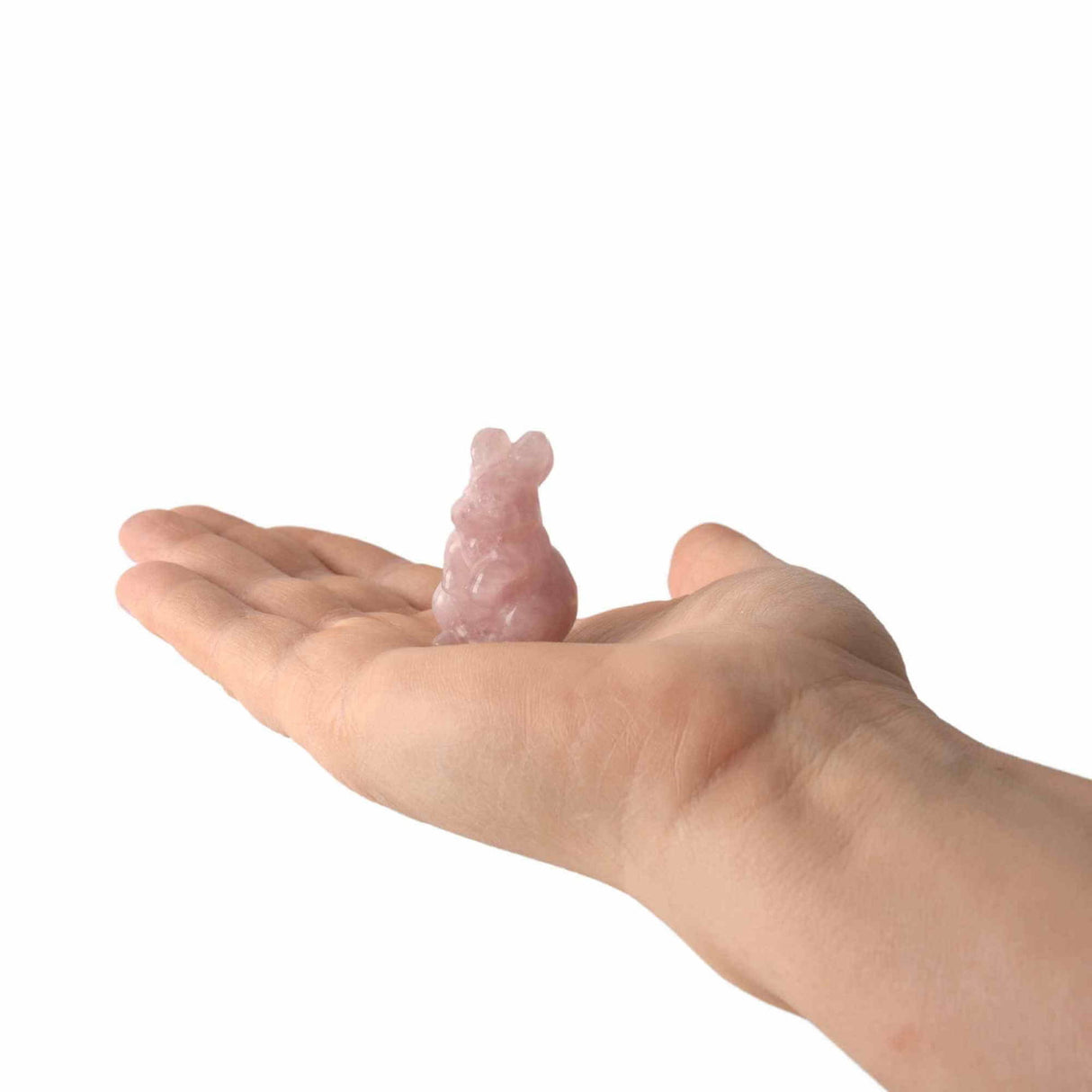 Figurina 4 cm cu forma de iepure sculptata manual din Cuart Roz natural - Cristale si pietre vindecatoare semipretioase cu animale