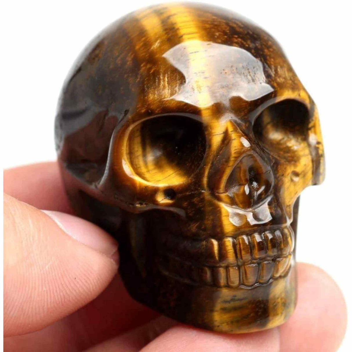 Craniu 5 cm sculptat manual din cristal de Ochi de tigru piatra semipretioasa vindecatoare Figurina artistica pentru decor de Halloween, decoraratiune pentru biroul de acasa