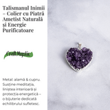 Talismanul inimii - Colier cu piatra ametist naturala Brazilia si lant argint 925 - Energie purificatoare