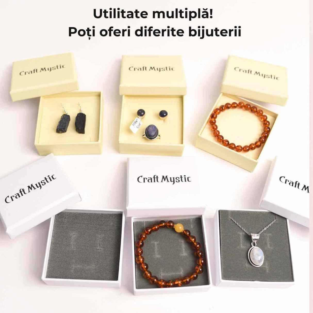 Cutie bijuterii crem inscriptionata CraftMystic - Protectie si Eleganta pentru Bijuterii