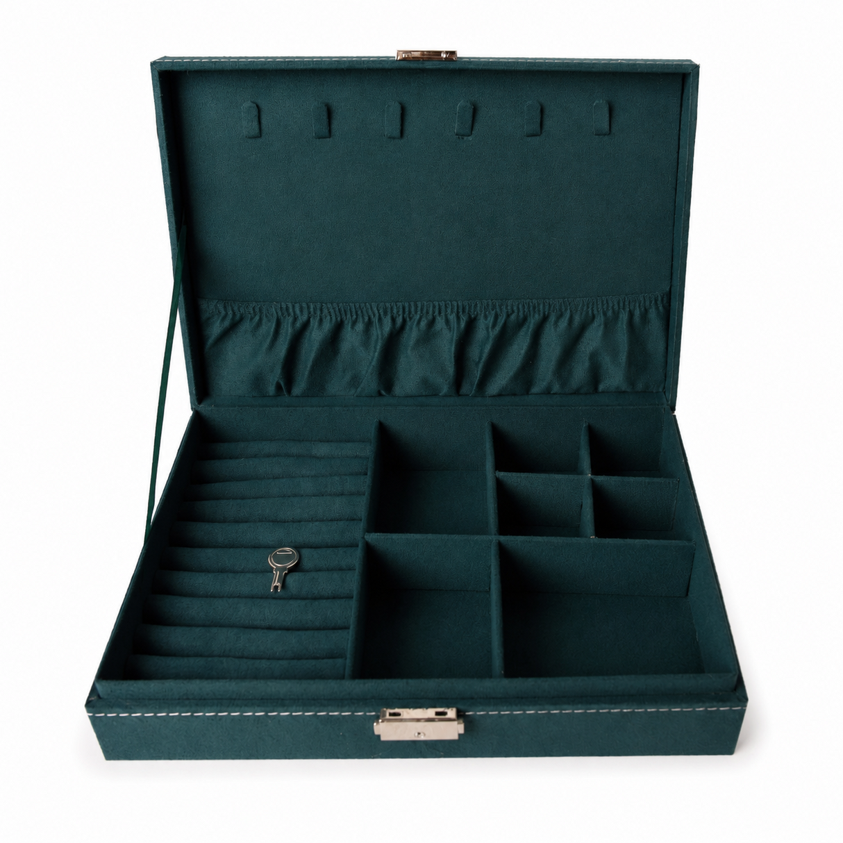Cutie Dreptunghiulara pentru Bijuterii din Catifea Verde – Organizare Eleganta si Protectie