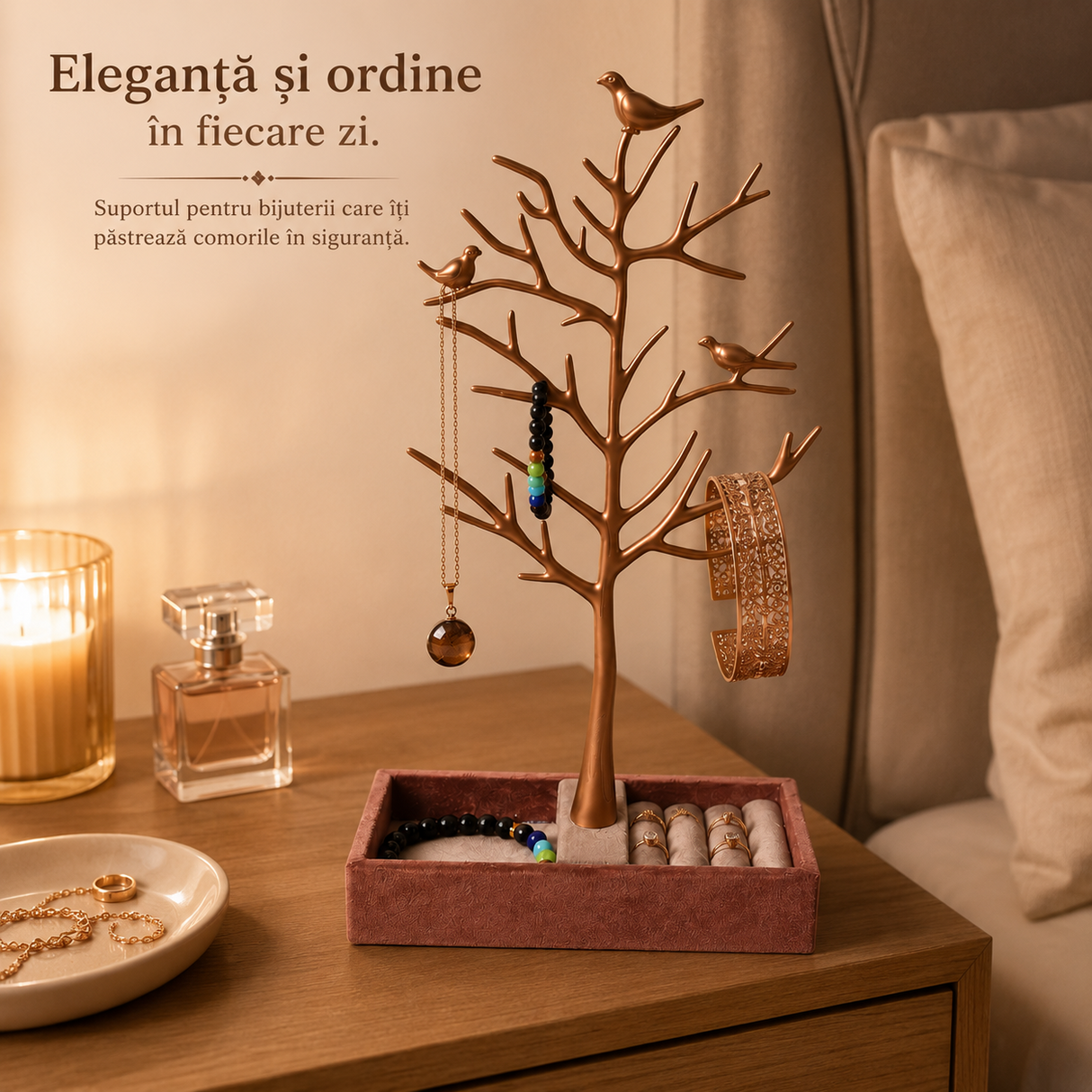 Suport pentru Bijuterii Arbore cu Pasari – Organizare Eleganta si Decor de Poveste