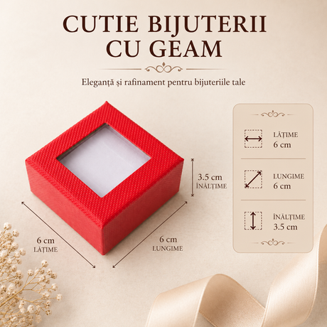 Cutie de bijuterii roșie cu fereastră 6 x 6 x 3,5 cm