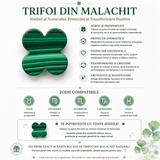Trifoi cu 4 foi din malachit natural, cadou de noroc