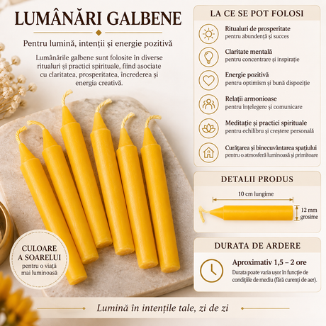 Lumânare Galbenă pentru Ritualuri și Intenții 10 cm - 1 Bucată