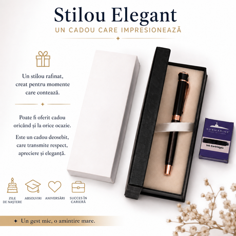 Set stilou Submarine negru cu auriu în cutie de prezentare