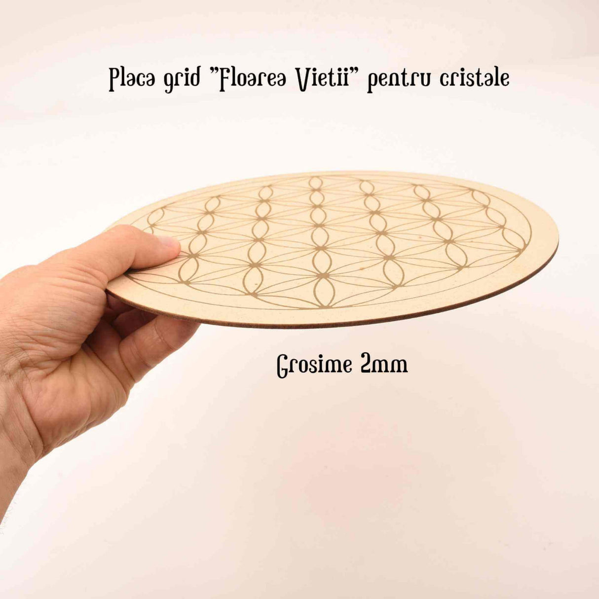 Grila din Lemn pentru Cristale cu Modelul Florii Vietii, Diametru 25 cm