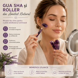 Set Gua Sha si Roller din Ametist Natural – Calm, Echilibru si Frumusete Radianta