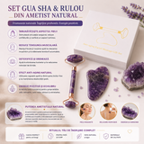 Set Gua Sha si Roller din Ametist Natural – Calm, Echilibru si Frumusete Radianta