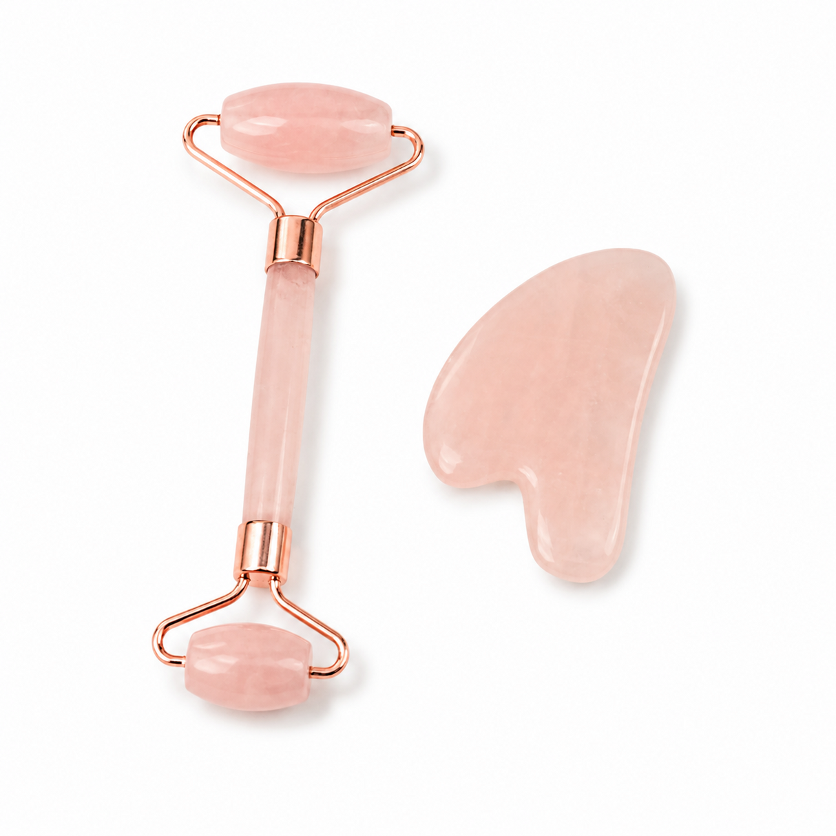 Set Gua Sha si Roller din Cuart Roz Natural – Frumusete, Relaxare si Energie Pozitiva