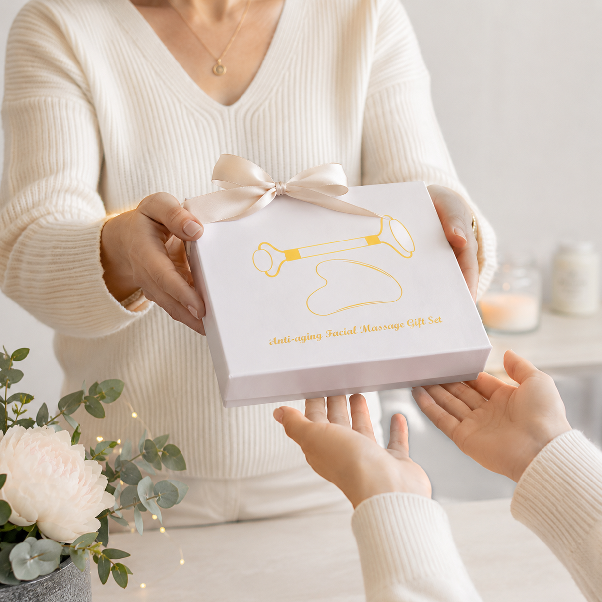Set Gua Sha si Roller din Cuart Roz Natural – Frumusete, Relaxare si Energie Pozitiva