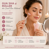 Set Gua Sha si Roller din Cuart Roz Natural – Frumusete, Relaxare si Energie Pozitiva