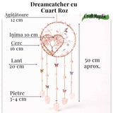 Dreamcatcher arborele vietii dincuart roz, un simbol al blândeții, iubirii si linistii interioare