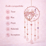 Dreamcatcher cu cuart roz, un simbol al blandetii, iubirii si linistii interioare