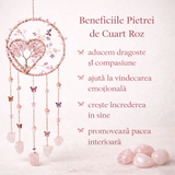 Dreamcatcher cu cuart roz, un simbol al blandetii, iubirii si linistii interioare