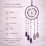 Dreamcatcher cu ametist, cuart transparent si agat – un simbol al claritatii si linistii interioare
