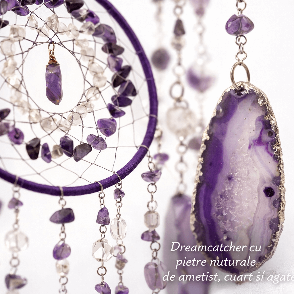 Dreamcatcher arborele vietii cu ametist – un simbol al claritatii si linistii interioare