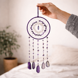 Dreamcatcher cu ametist, cuart transparent si agat – un simbol al claritatii si linistii interioare