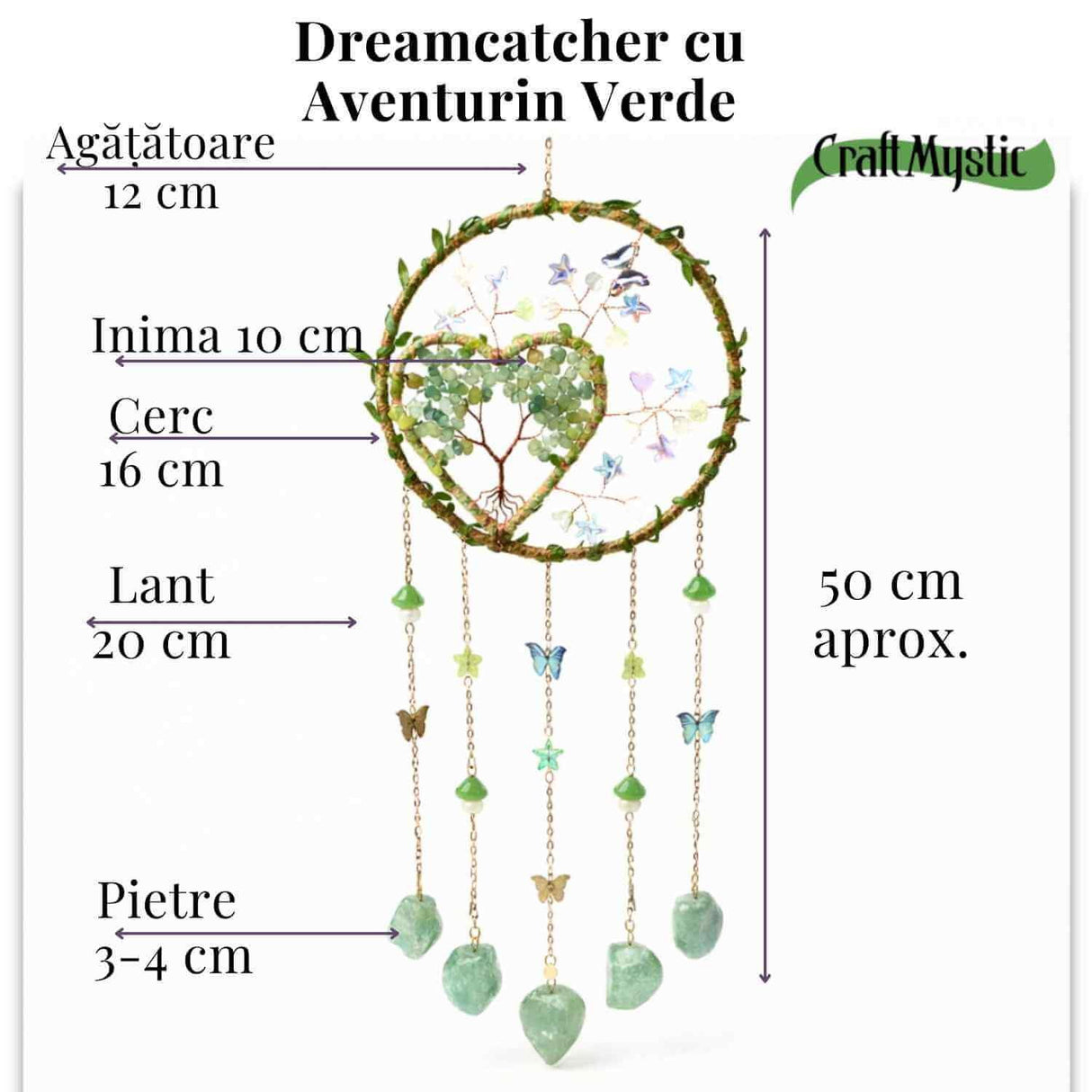 Dreamcatcher cu aventurin verde, un simbol al inimii deschise si al echilibrului natural